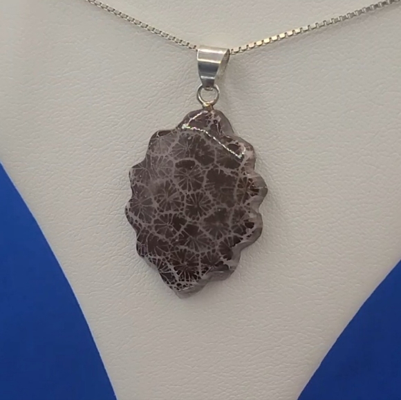NEW Sponge Coral Brown Fancy Pendant in Sterling Silver - Picture 4 of 11